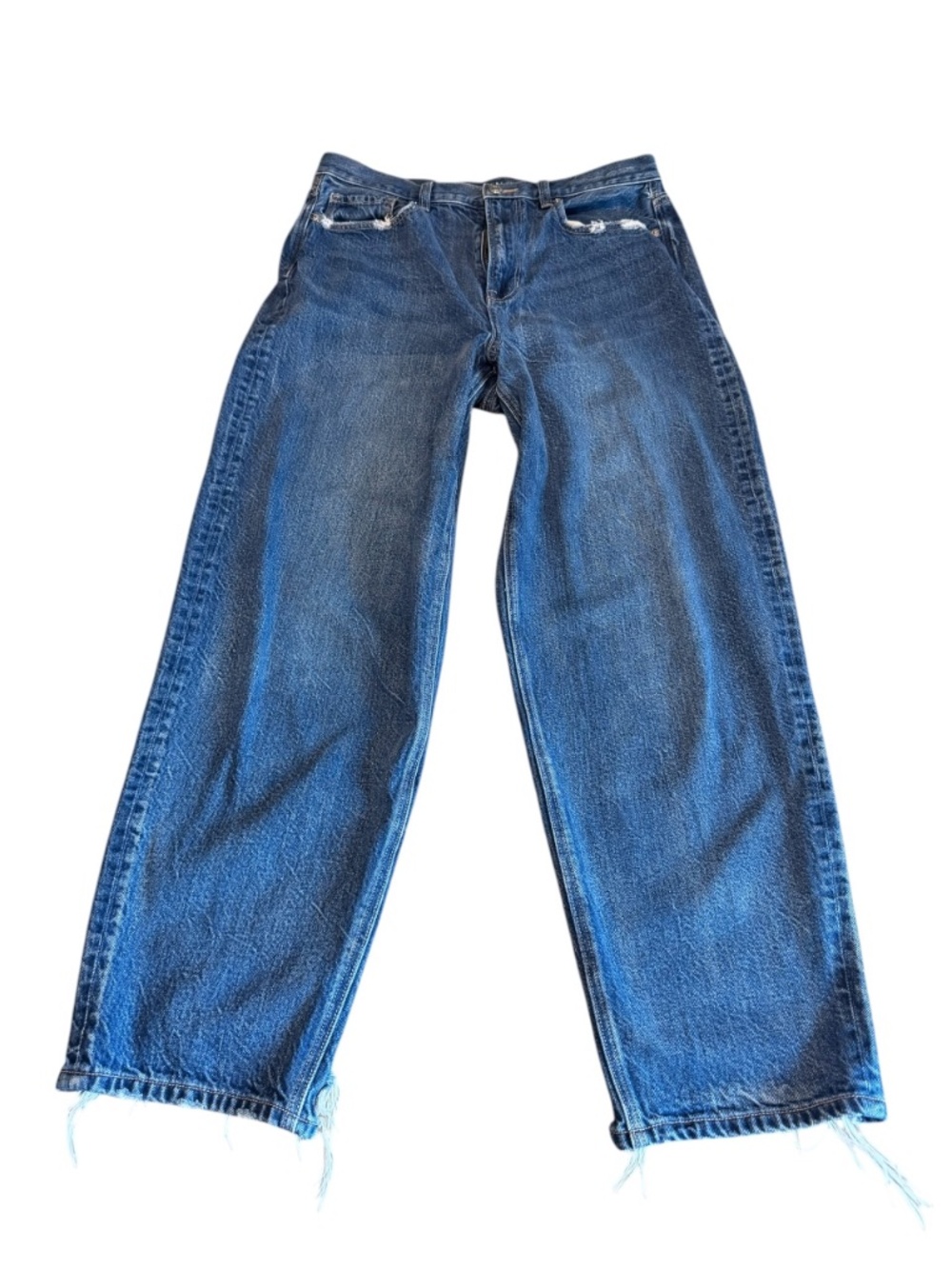 American Eagle Relaxed Mom Jeans Distressed Wide Leg Raw Hem Sz 8